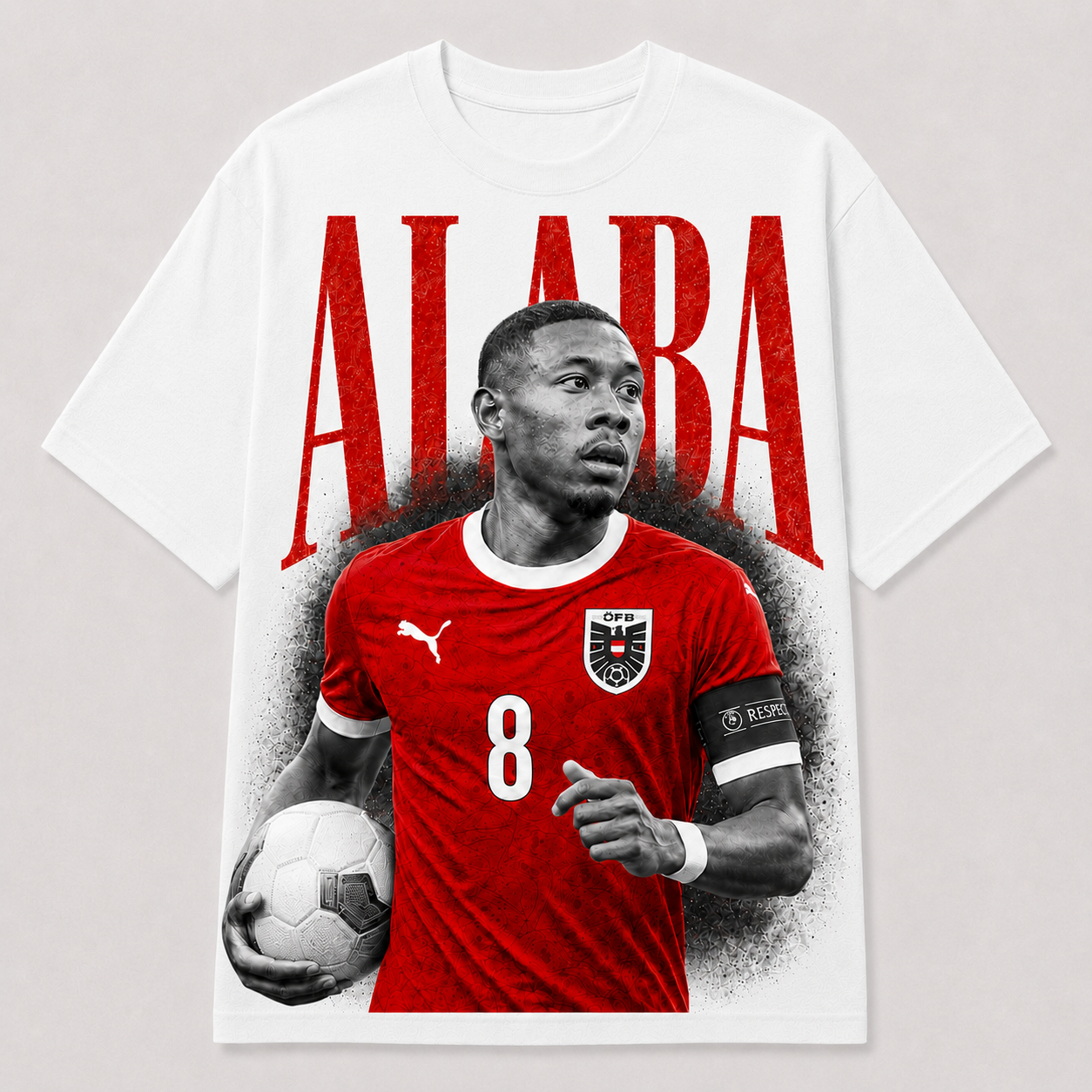 David Alaba Österreich WM 2026 Fan Shirt weißes T-Shirt mit rotem Frontprint