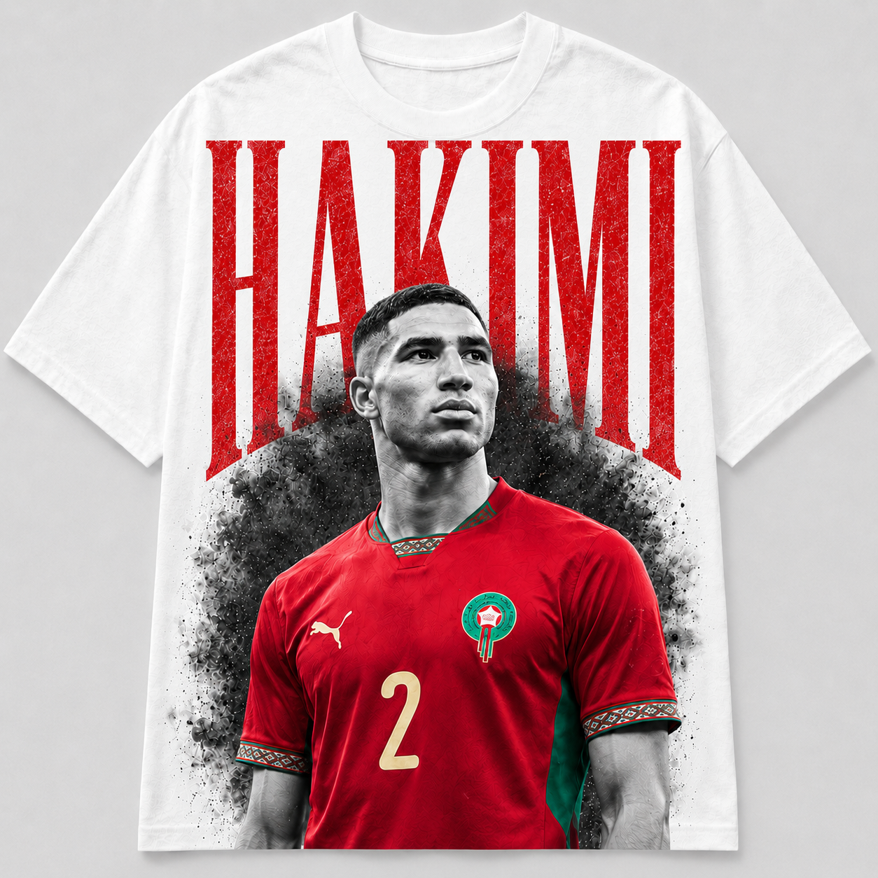 Achraf Hakimi Marokko WM 2026 Atlas Lions Fan Shirt rotes T-Shirt mit Frontprint