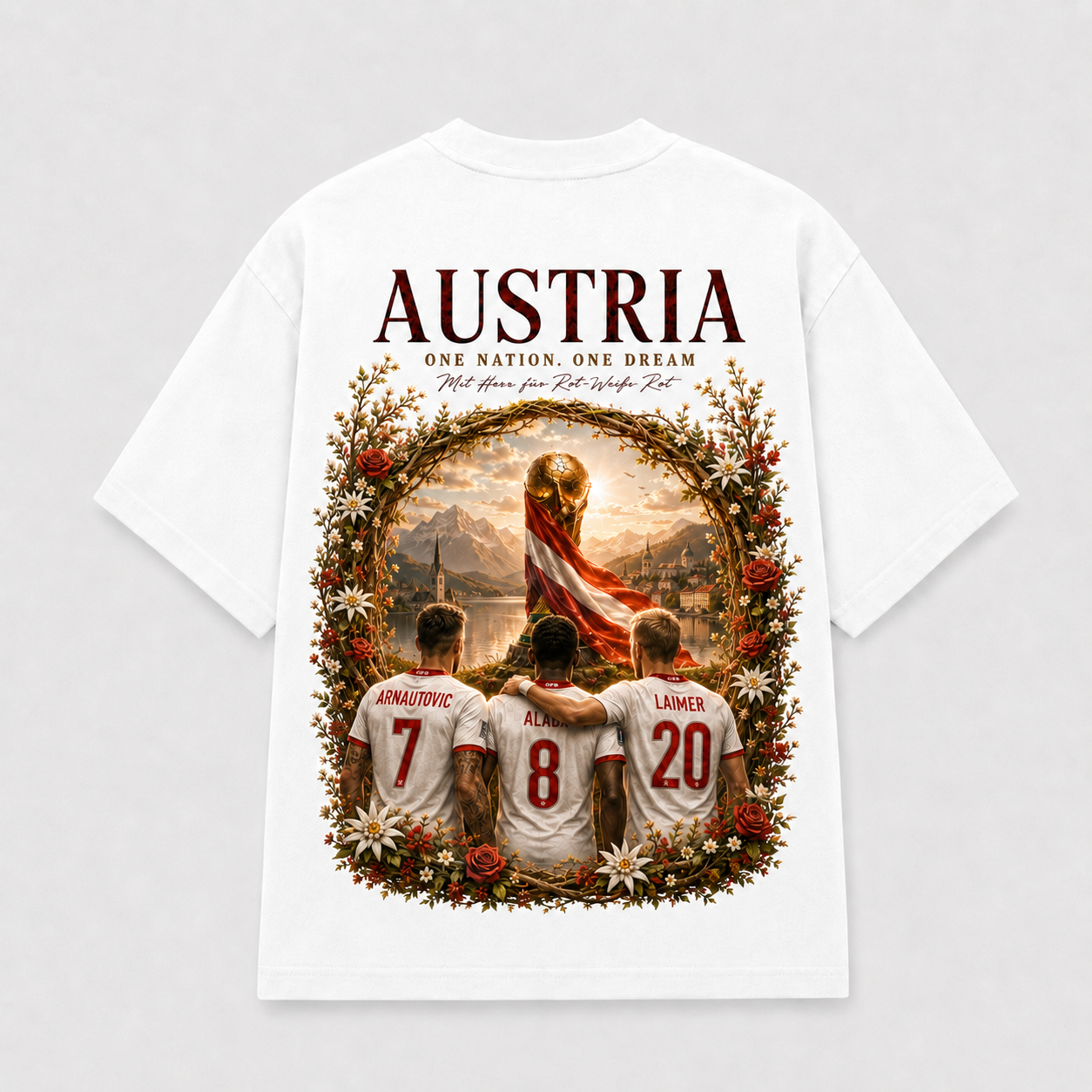 Austria One Nation Österreich WM 2026 Unity Fan Shirt weißes T-Shirt moderner Print