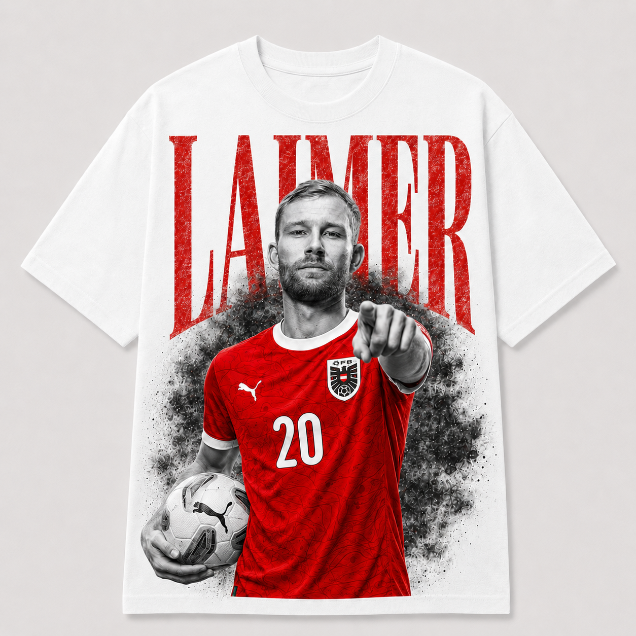 Konrad Laimer Österreich WM 2026 Fan Shirt dunkel mit dynamischem Frontprint