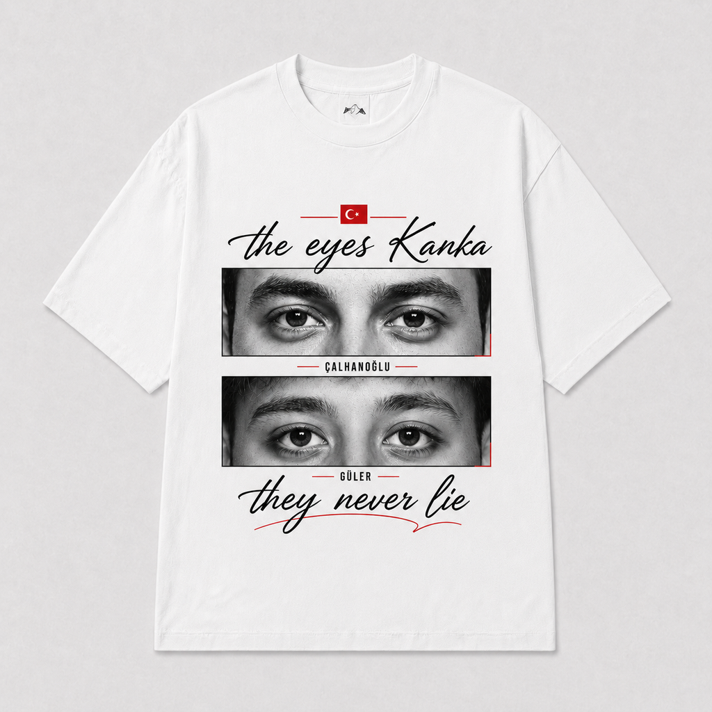 The Eyes Kanka Türkei WM 2026 weißes Fan Shirt T-Shirt mit Çalhanoğlu und Güler Augen-Frontprint