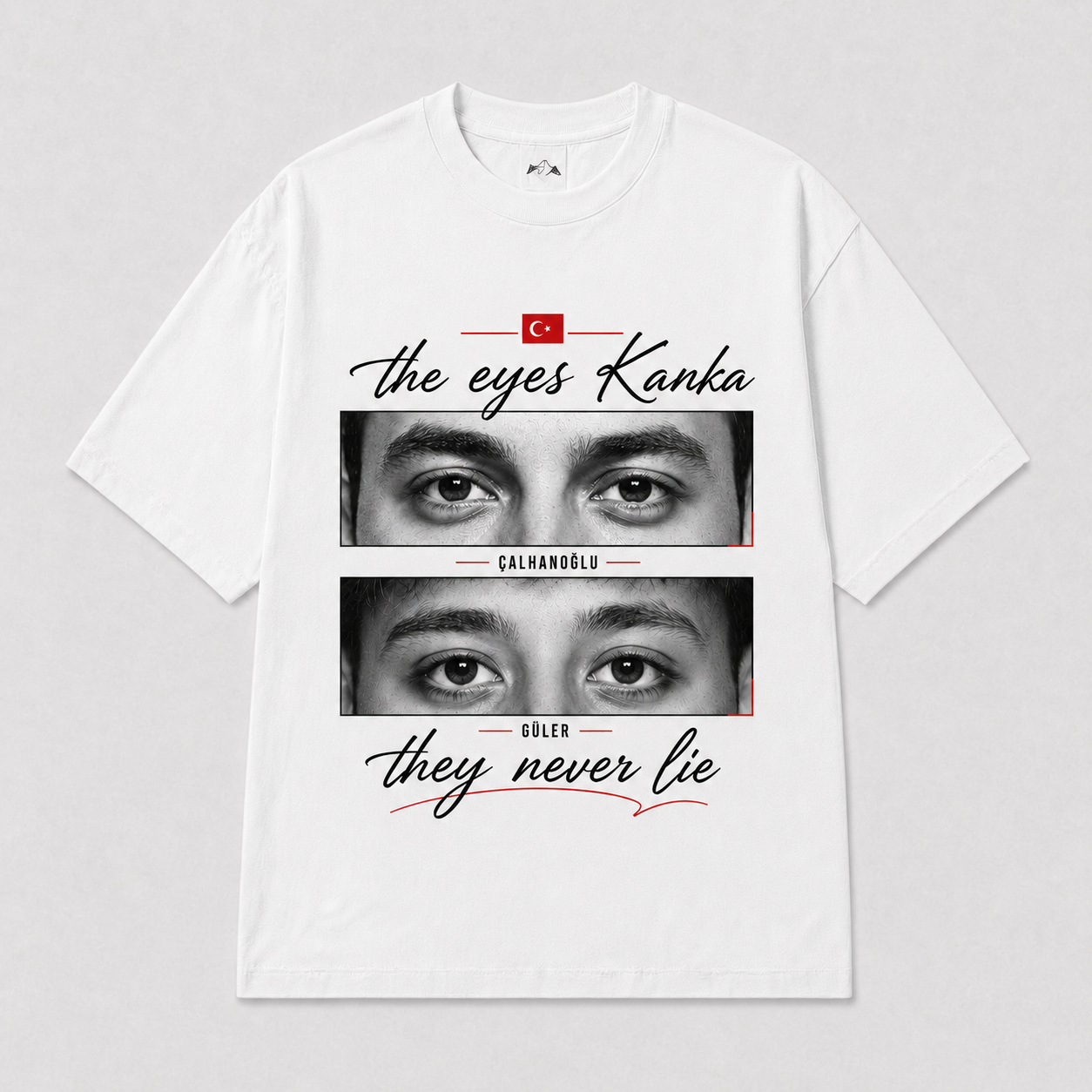 The Eyes Kanka Türkei WM 2026 weißes Fan Shirt T-Shirt mit Çalhanoğlu und Güler Augen-Frontprint