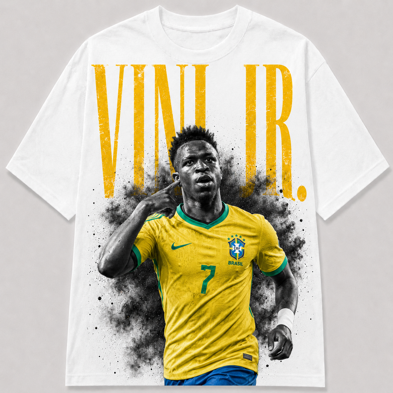 Vini Jr Brasilien WM 2026 weißes Fan Shirt T-Shirt mit Poster-Stil Frontprint
